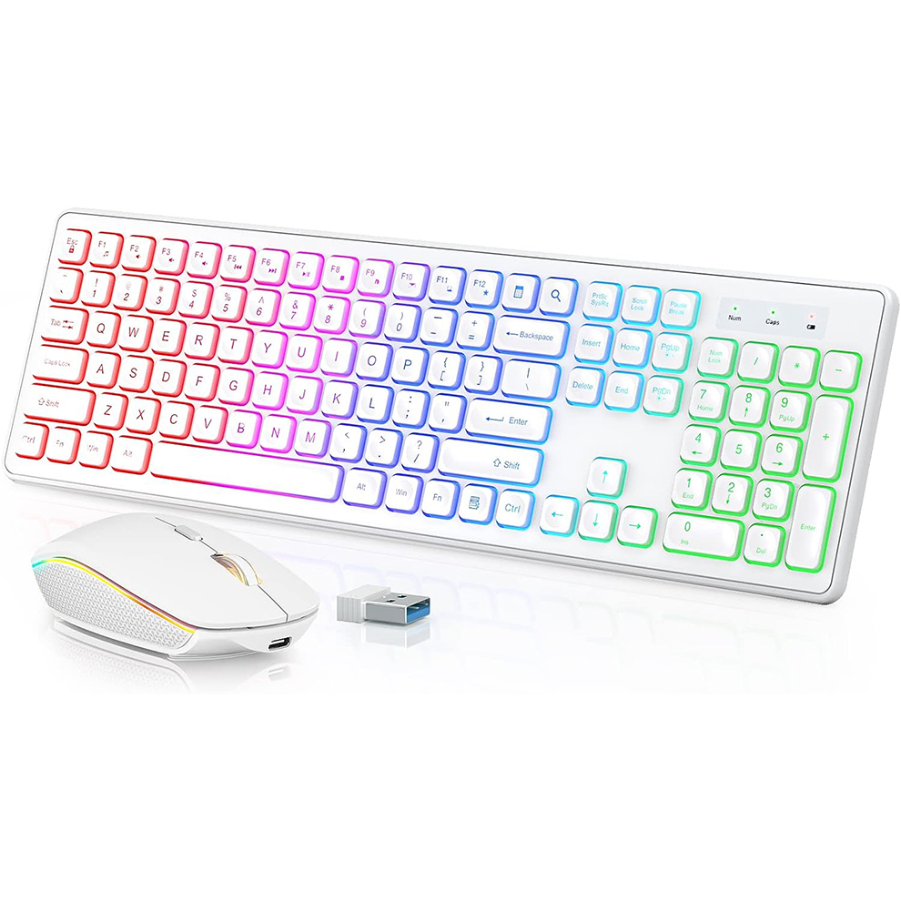 Gaming Keyboard Mouse Set - Teclado y ratón inalámbricos retroiluminados, teclas